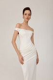 Kaira Off-Shoulder Satin Wedding Dress with Slit preview photo # 4