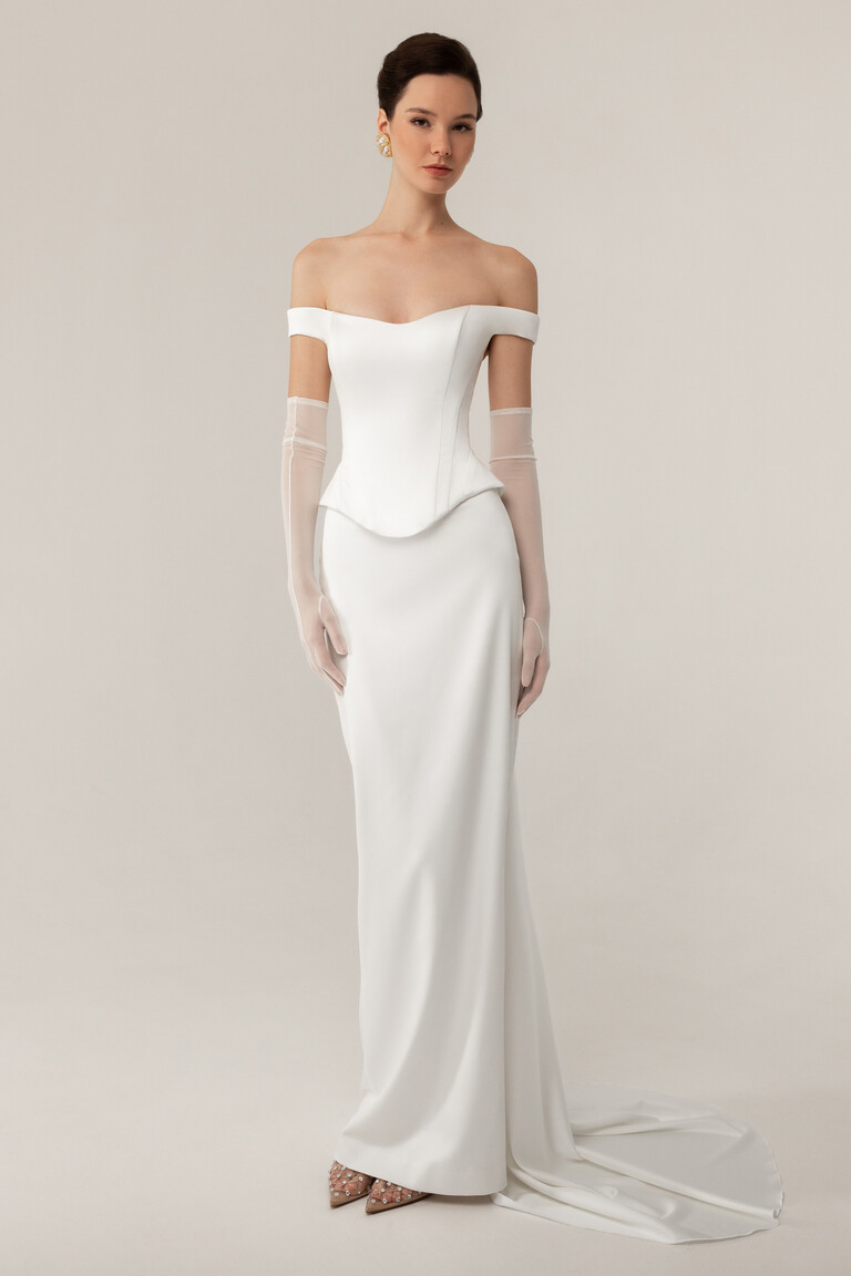 Katie Fitted Satin Sheath Dress with Corset Back