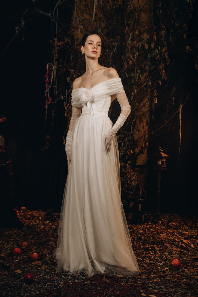 Rose Off-The-Shoulder Satin and Organza Wedding Dress