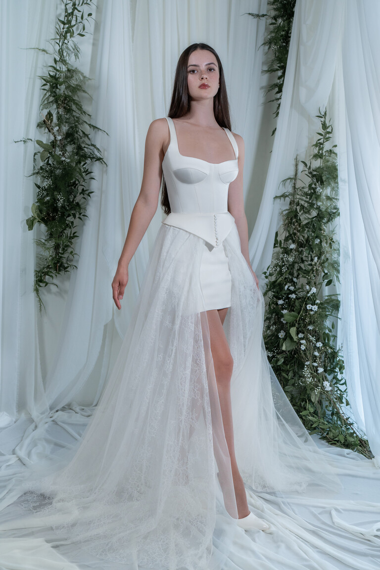 Emily Convertible Mini Wedding Dress with Overskirt