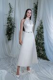 Verona High Neck Satin Midi Wedding Dress preview photo # 1