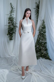 Verona High Neck Satin Midi Wedding Dress preview photo # 3