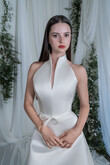 Verona High Neck Satin Midi Wedding Dress preview photo # 4