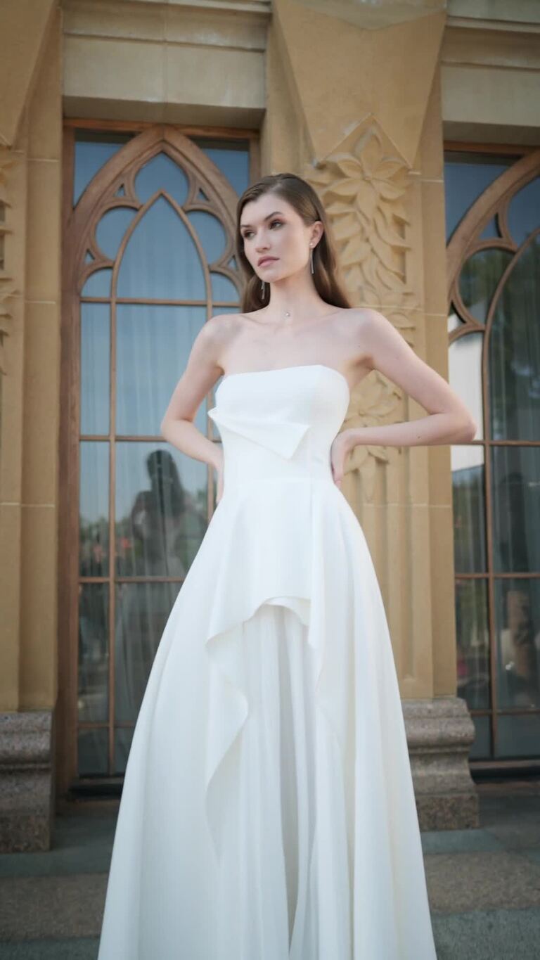 Leyana preview video # 2 Leyana Strapless Crepe & Chiffon A-Line Gown