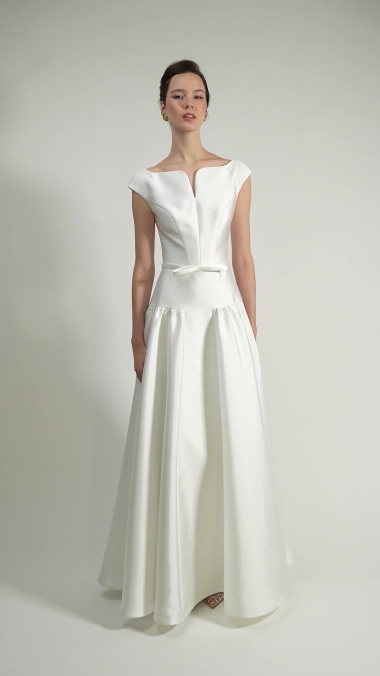Lika preview video # 2 Lika Mikado Boat Neck Pleated A-Line Wedding Dress