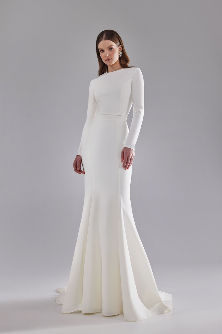 Arlette Long Sleeve Crepe Wedding Dress