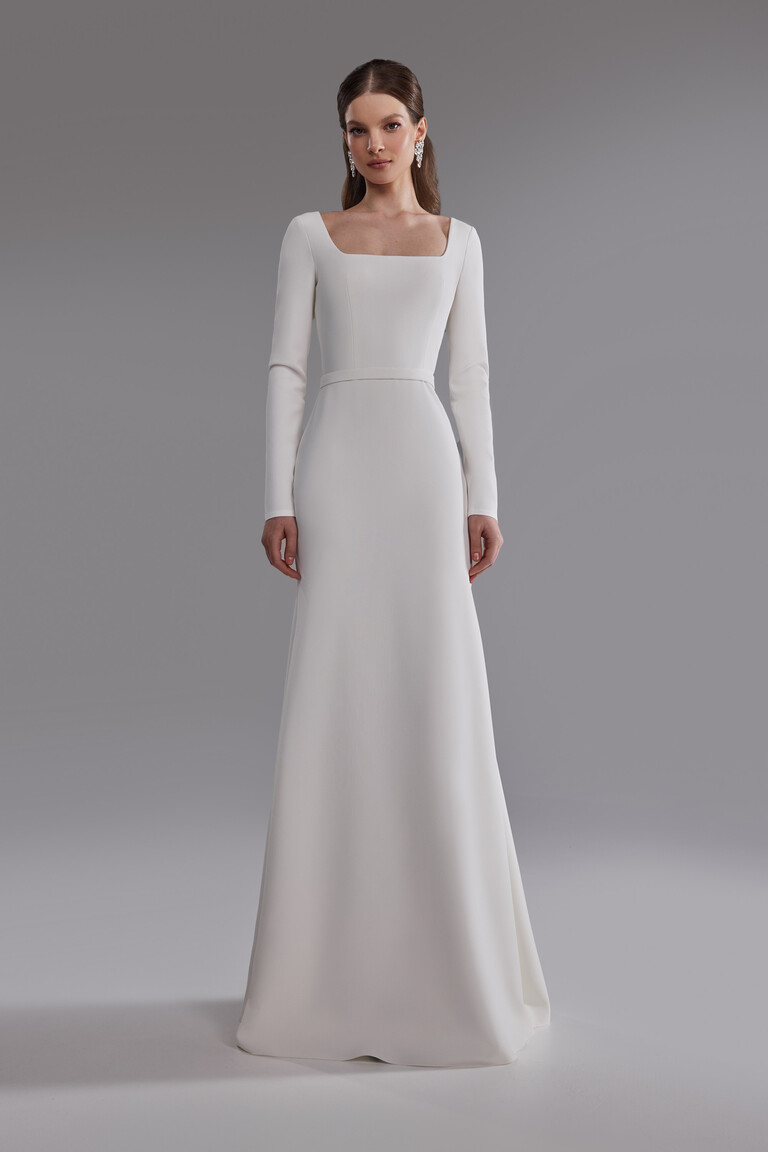 Brittany Square Neck Fitted Crepe Wedding Dress