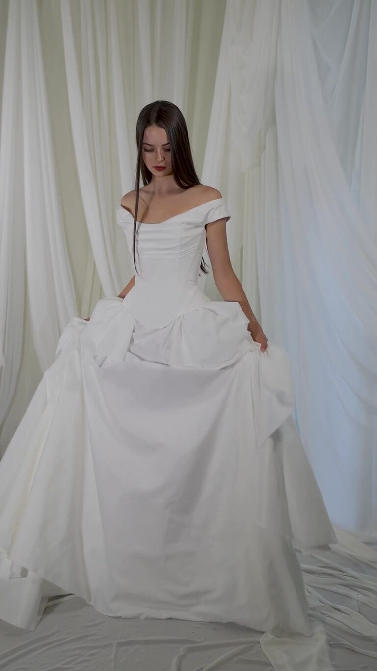 Paradise Ruffled Taffeta Off-Shoulder Wedding Dress