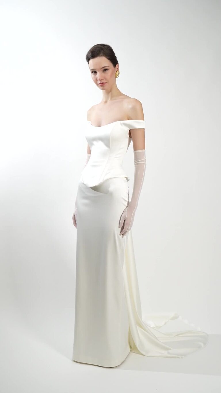 Katie preview video # 2 Katie Fitted Satin Sheath Dress with Corset Back