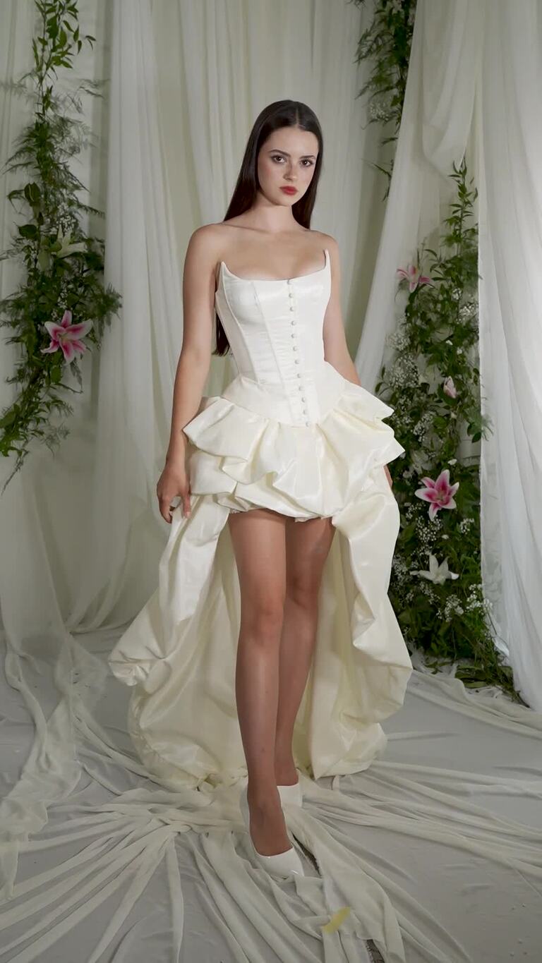 Amira Asymmetrical Taffeta High-Low Bridal Set
