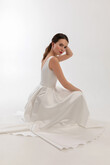 Vlada Midi Square Neck Wedding Dress with Pockets preview photo # 3