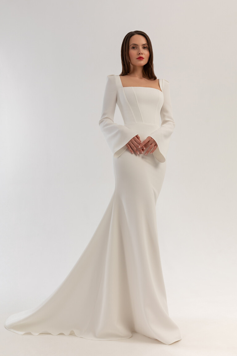 Roksolana Square Neck Crepe Mermaid Wedding Dress