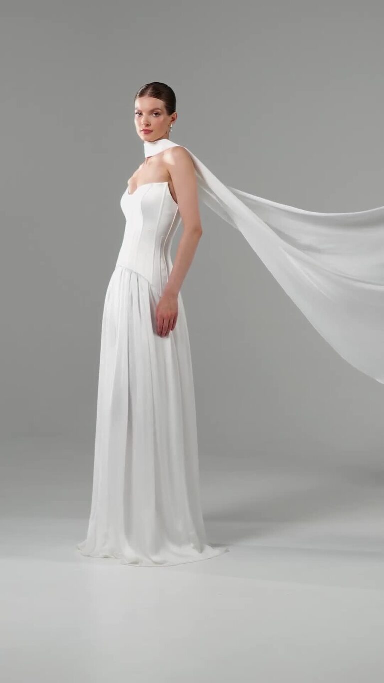 Artemide Satin Lace-Up Corset Dress with Slit