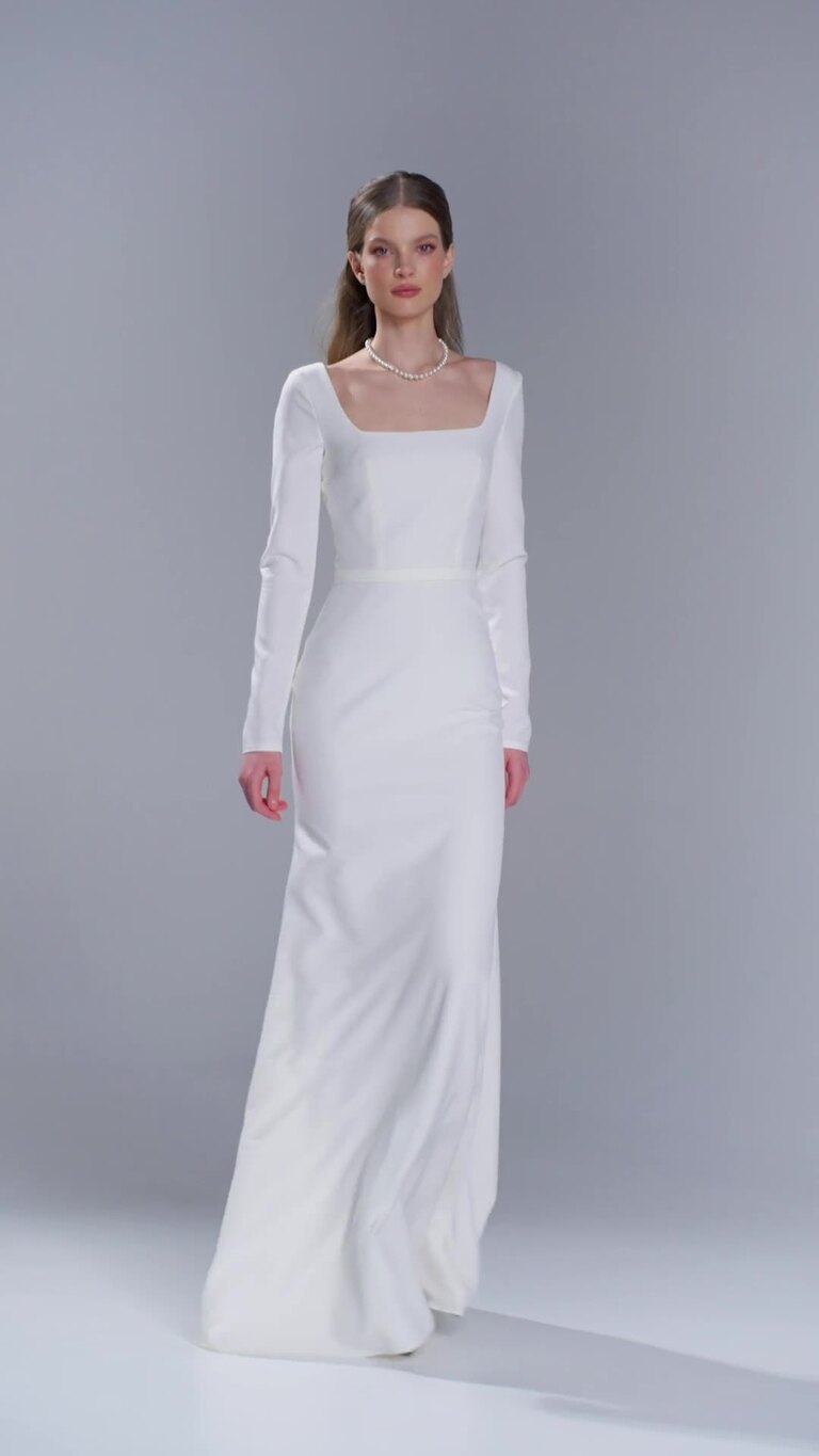 Brittany preview video # 2 Brittany Square Neck Fitted Crepe Wedding Dress