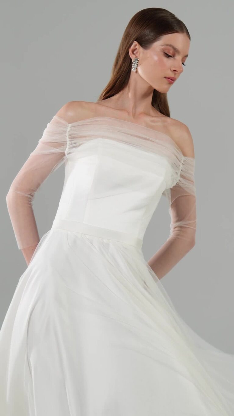 Millie Off-Shoulder Satin & Mesh A-Line Dress