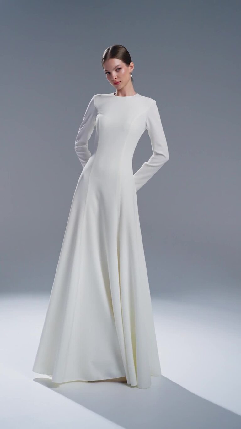 Stella Minimalist Long Sleeve Crepe Wedding Dress