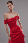 Riley Red Satin Off-Shoulder Dress with Slit preview photo # 7