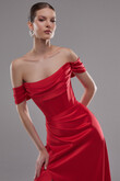 Riley Red Satin Off-Shoulder Dress with Slit preview photo # 8