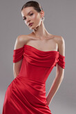 Riley Red Satin Off-Shoulder Dress with Slit preview photo # 5