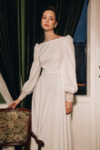 Camalia Boat Neck Crepe Long Sleeve Wedding Dress preview photo # 9