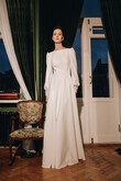 Camalia Boat Neck Crepe Long Sleeve Wedding Dress preview photo # 8