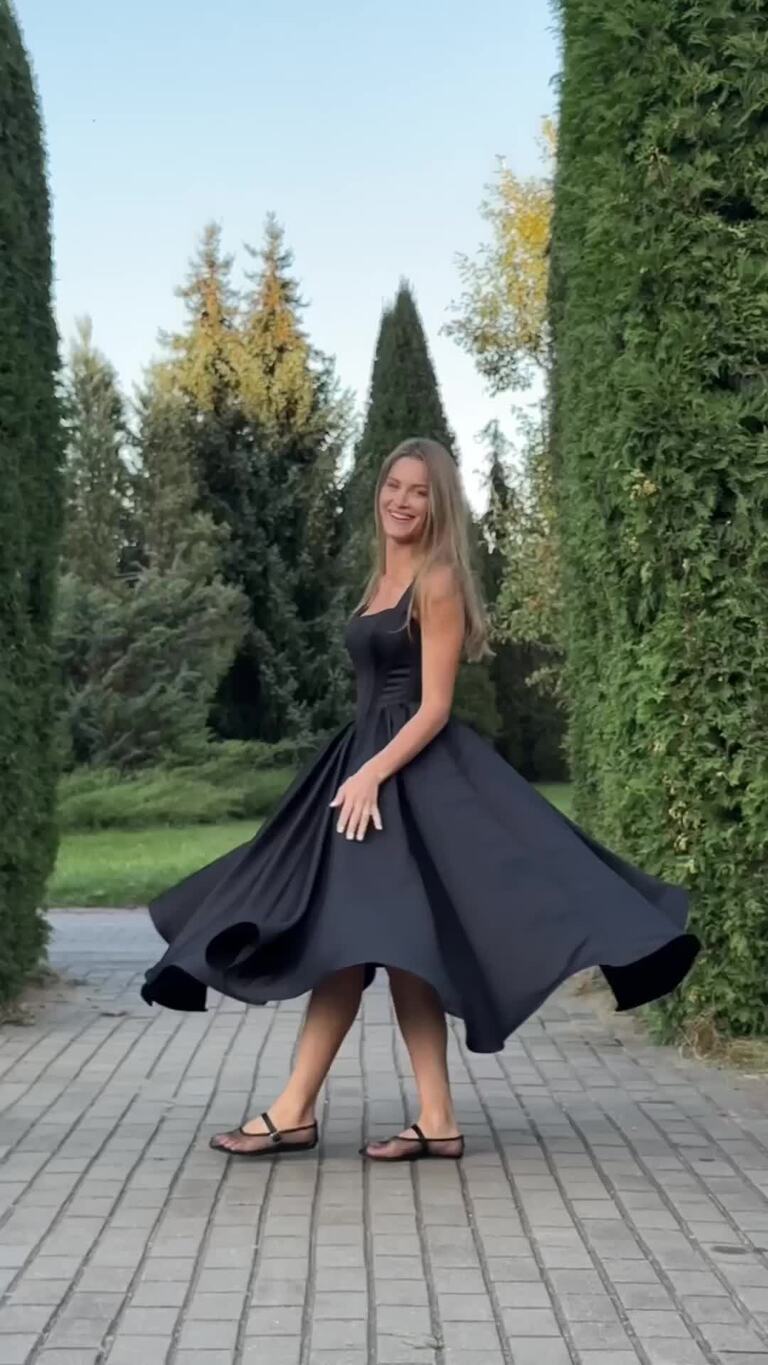 Casia midi preview video # 6 Casia Black Midi Basque Waist Satin Cocktail Dress