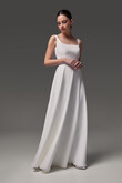 Evita Square Neck Crepe & Chiffon A-Line Dress preview photo # 9