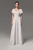 Edda Minimalist Crepe Wedding Dress with Chiffon Sleeves preview photo # 6