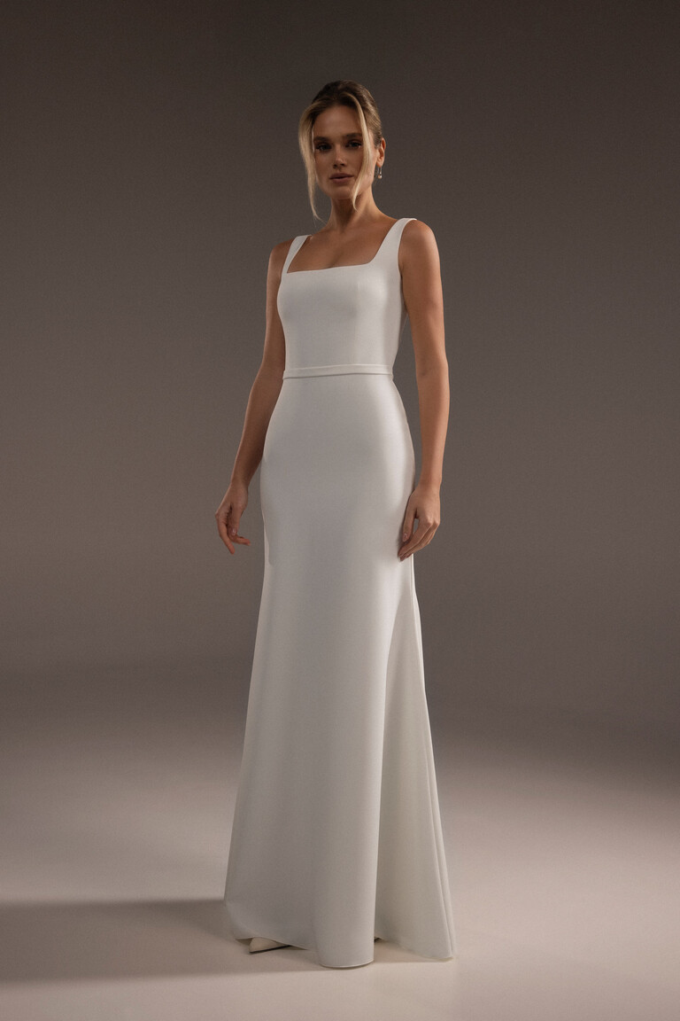 Bethany Minimalist Square Neck Crepe Wedding Dress