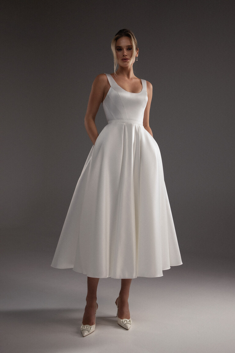 Barbara Midi Ivory Satin Corset Wedding Dress