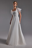Edda Minimalist Crepe Wedding Dress with Chiffon Sleeves preview photo # 1