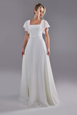 Edda Minimalist Crepe Wedding Dress with Chiffon Sleeves preview photo # 3