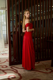 Riley Red Satin Off-Shoulder Dress with Slit preview photo # 13