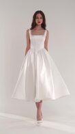 Casia Ivory Midi Basque Waist Satin Wedding Dress preview video # 2
