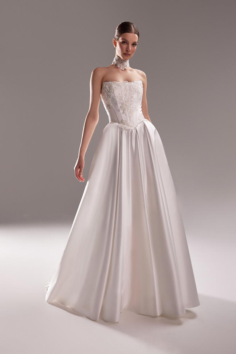 Demna Satin Ball Gown with Embroidered Lace Corset