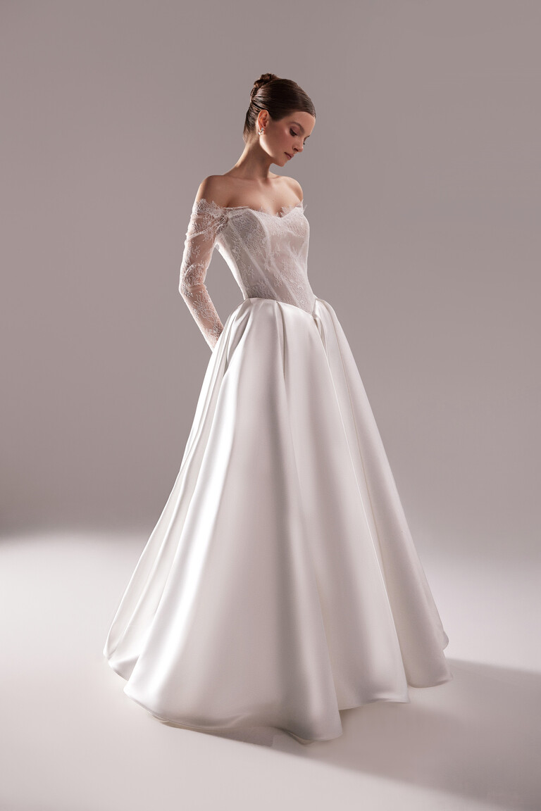 Adore Drop Waist Satin Ball Gown with Lace Corset