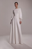 Camalia Boat Neck Crepe Long Sleeve Wedding Dress preview photo # 1
