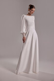 Camalia Boat Neck Crepe Long Sleeve Wedding Dress preview photo # 3
