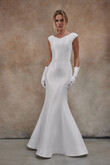 Harper Cap Sleeve Crepe Mermaid Wedding Dress preview photo # 5