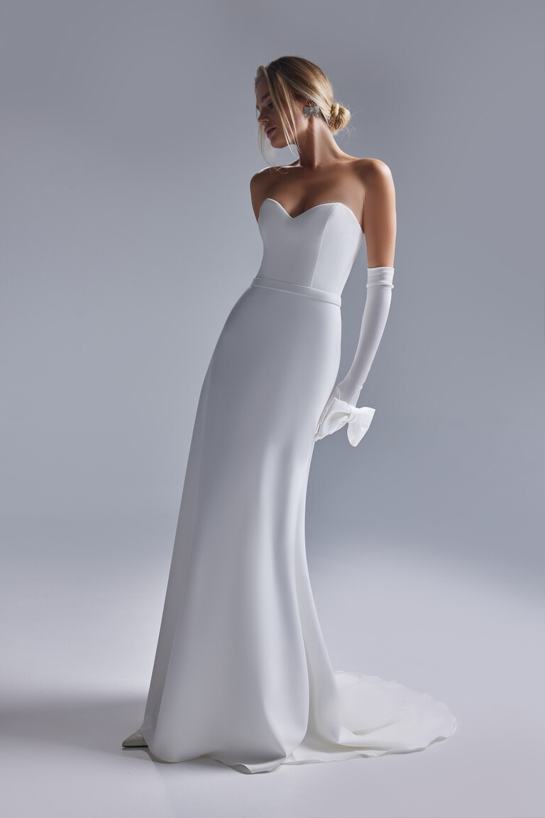 Adeline Strapless Crepe Fit-and-Flare Wedding Dress