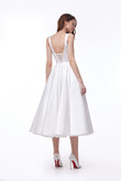 Casia Ivory Midi Basque Waist Satin Wedding Dress preview photo # 4