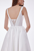 Casia Ivory Midi Basque Waist Satin Wedding Dress preview photo # 5