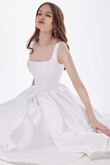 Casia Ivory Midi Basque Waist Satin Wedding Dress preview photo # 7
