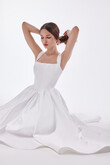 Casia Ivory Midi Basque Waist Satin Wedding Dress preview photo # 8