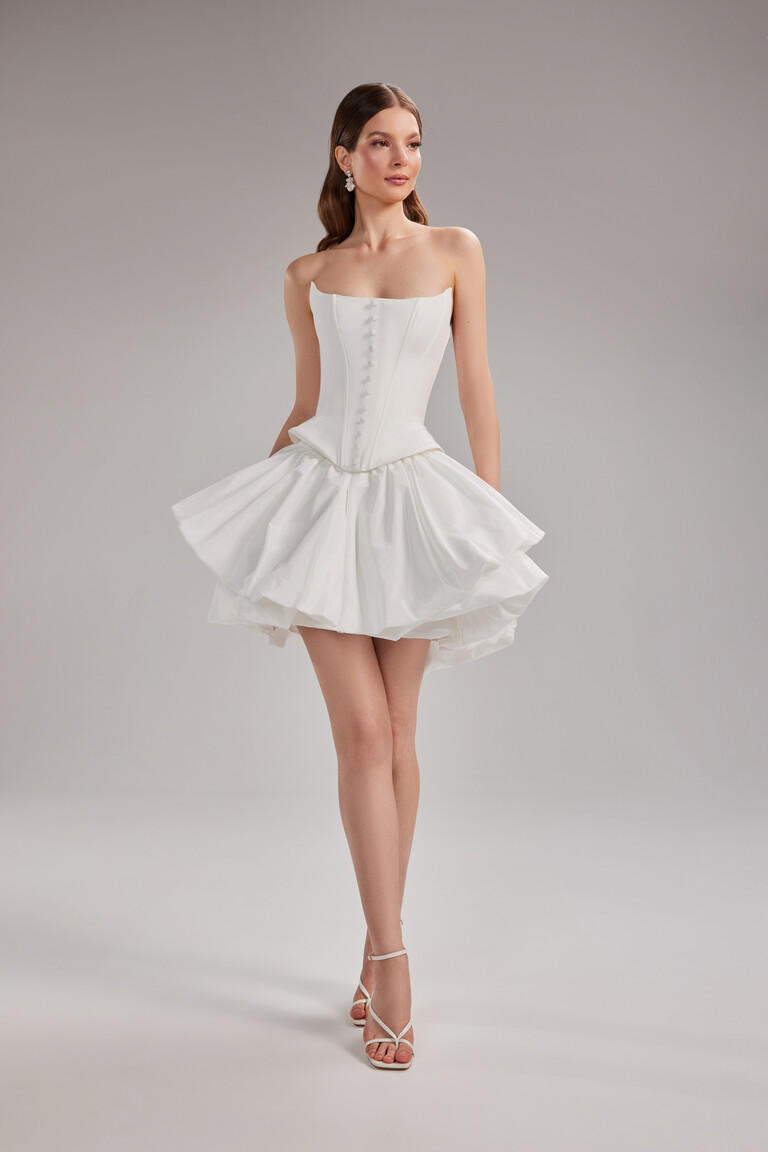 Amira Mini Ivory Taffeta Corset Dress