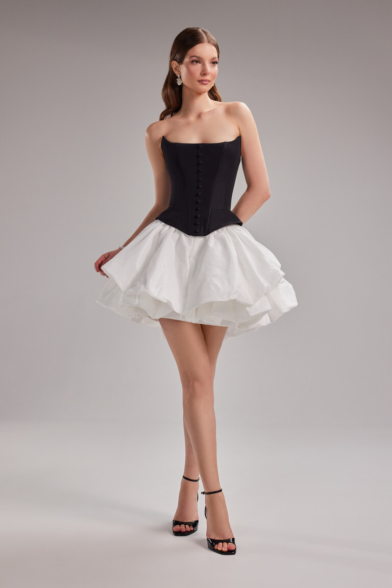 Amira Mini Black Corset Dress with Ivory Skirt