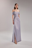 Riley Lavender Satin Gown with Lace-Up Back preview photo # 3