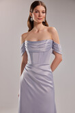 Riley Lavender Satin Gown with Lace-Up Back preview photo # 4
