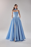 Rihanna Light Blue Satin Strappy Corset Gown