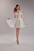 Eden Short Lace Corset Wedding Dress with Off-Shoulder Sleeves preview photo # 3